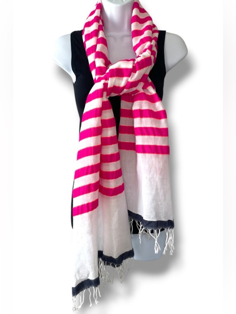 World Market Pink Stripe Scarf Wrap Fringe Boho Lightweight Summer Shawl NWT